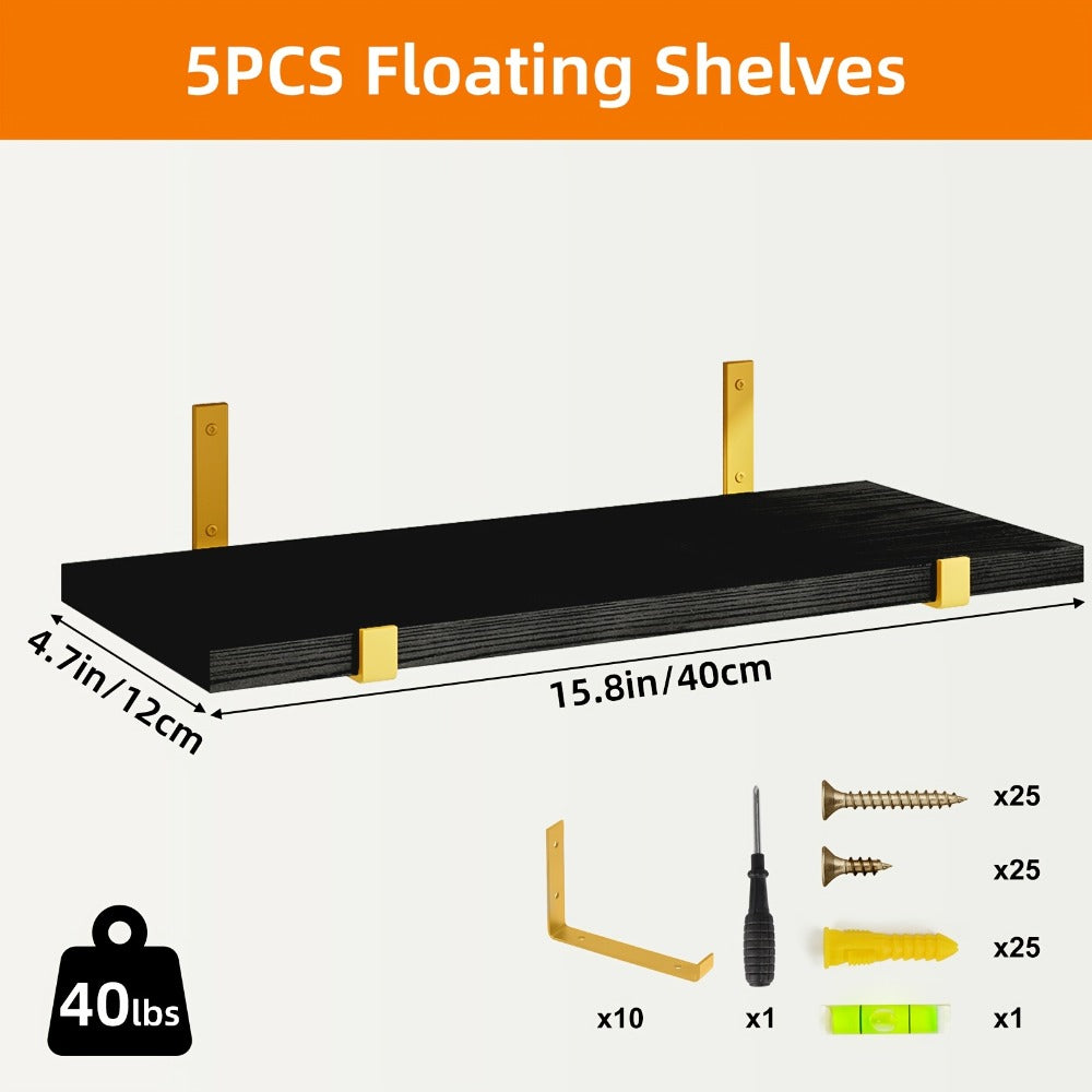 Rustic Floating Shelves Set of 5, 15.8x4.7 Inch Wall Mounted Wooden Shelves for Bedroom Living Room Kitchen Bathroom Office Plant Display