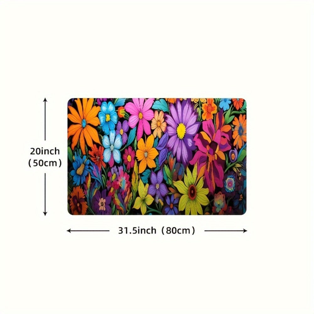 Kitchen Mat Floral Design ¨C Soft Non-Slip Rectangular Rug, Machine Washable 100% Polyester Floor Mat for Kitchen, Bathroom, Laundry Room, Living Room & Bedroom