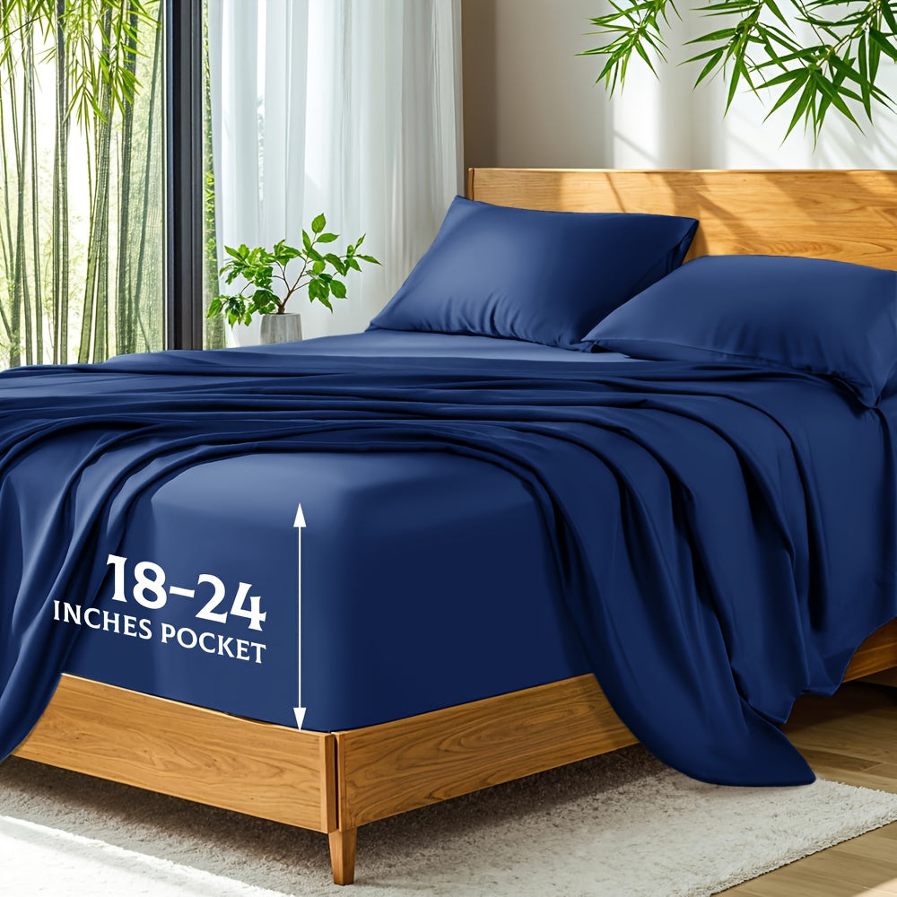 Bamboo Bed Sheets Set Twin Full Queen King ¨C Cooling Breathable Viscose Fitted Sheet for Hot Sleepers Hotel Luxury Deep Pocket Bedding 13 Colors Available
