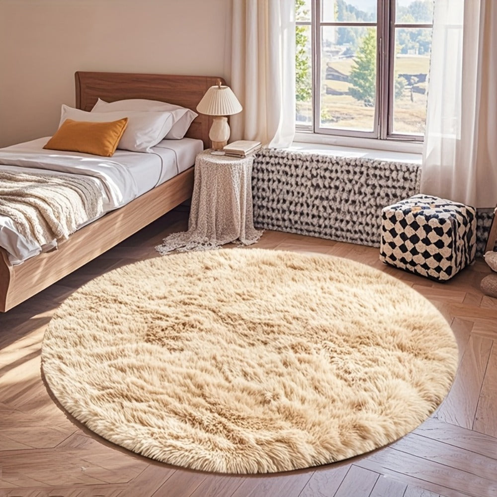 Round Faux Fur Area Rug - Soft Plush Circle Carpet for Living Room Bedroom, Machine Washable, Multiple Colors & Sizes