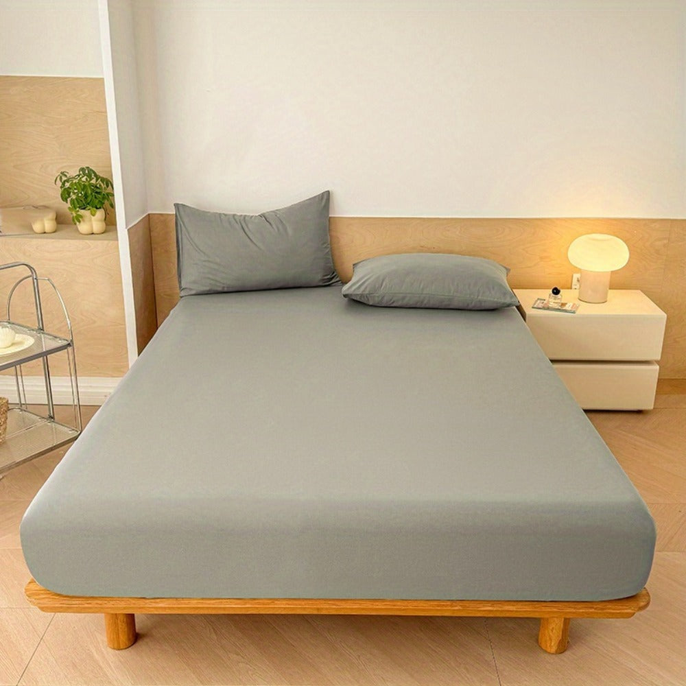 Fitted Sheet Set 3pcs with 2 Pillowcases | Soft Solid Color Bed Sheets Twin Full Queen King