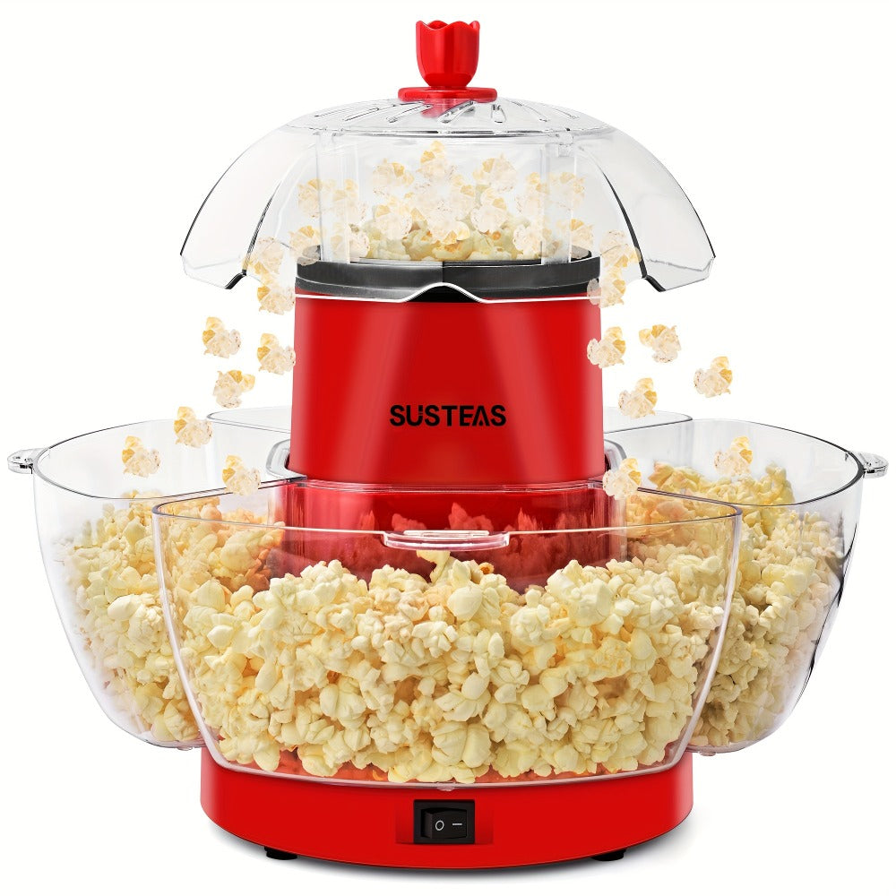 Hot Air Popcorn Maker with 4 Bowls ¨C Oil-Free Electric Popcorn Machine 95% Pop Rate Ready in 3 Min | Portable Popcorn Popper for Movie Night Family Gatherings Parties Home Theater Kitchen Use Red