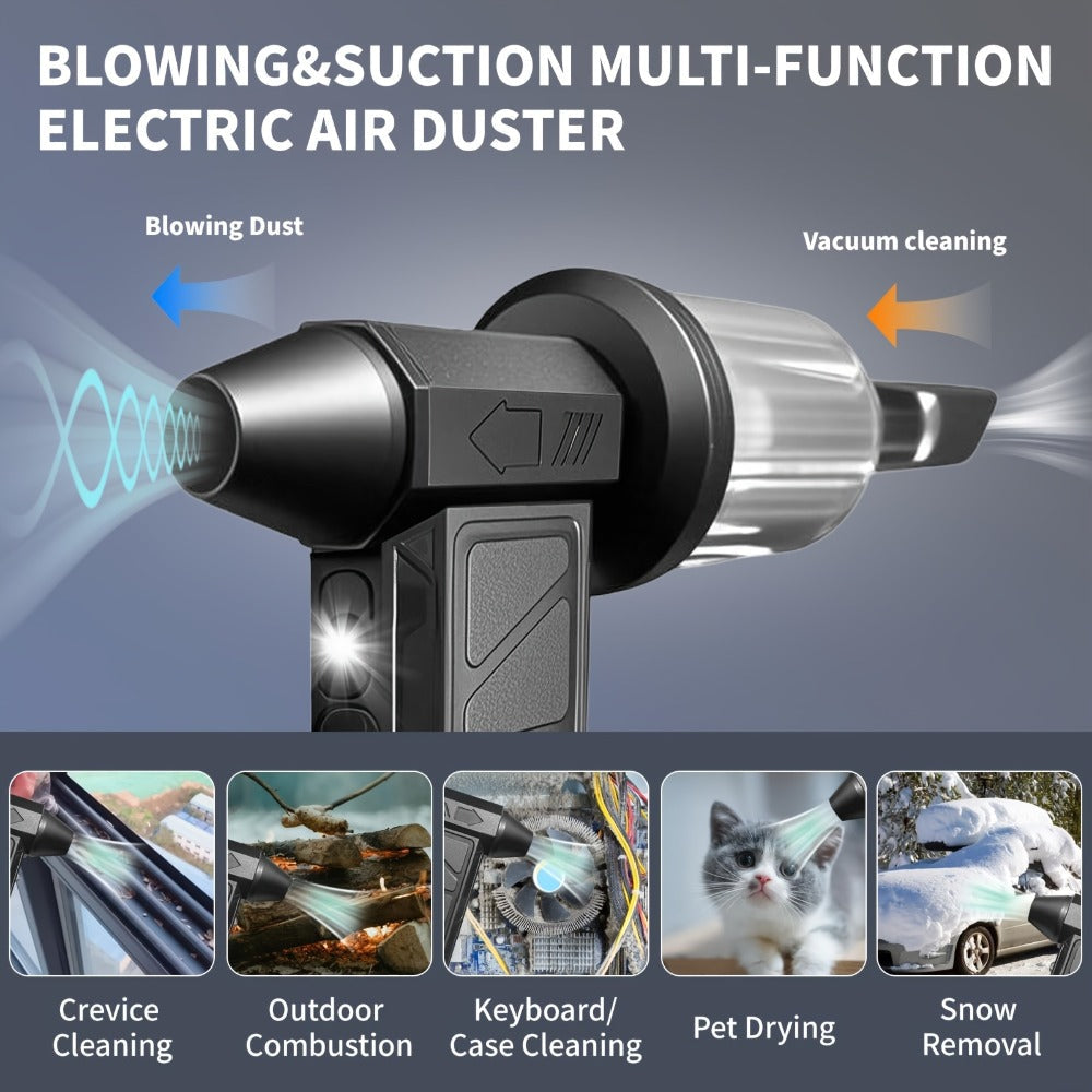 Handheld Electric Air Blower & Dust Collector with Digital Display - Wireless High-Speed Turbine Fan, USB & Battery Dual Power for Keyboard, Car, Home