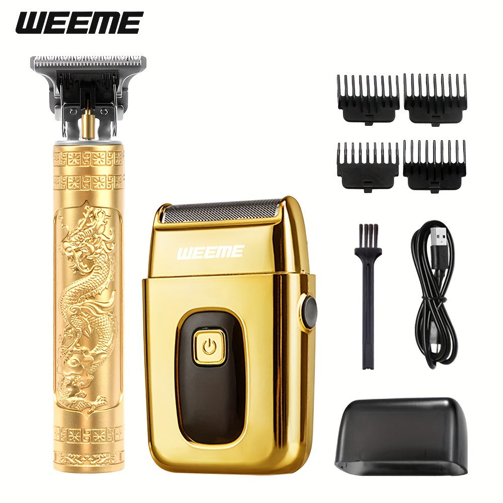Men's Electric Hair Trimmer and Beard Trimmer 2-Piece Set Cordless Hair Clipper Short Beard Shaver for Haircut Shaving Styling Home Car Travel Use