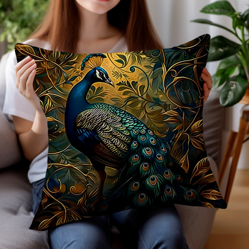 Cushion Covers 18x18 Set of 4 Vintage Peacock Oil Painting Boho Plush Throw Pillow Cases with Zipper Machine Washable for Living Room Bedroom Home Decor