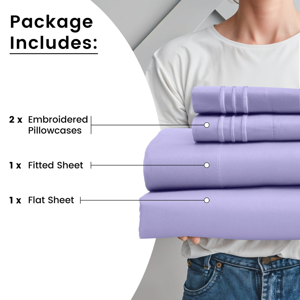 Fitted Sheet Set 6-Piece Brushed Polyester Deep Pocket Bed Sheets 20 Colors Hotel Luxury Soft Bedding with Embroidered Pillowcases