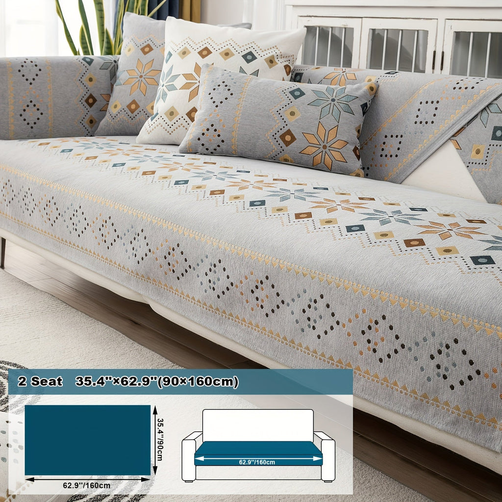 Boho Chenille Sofa Cover Non-Slip Jacquard Woven Couch Slipcover Pet Friendly Machine Washable 2 3 4 Seat Backrest Grey White Orange Bohemian Style