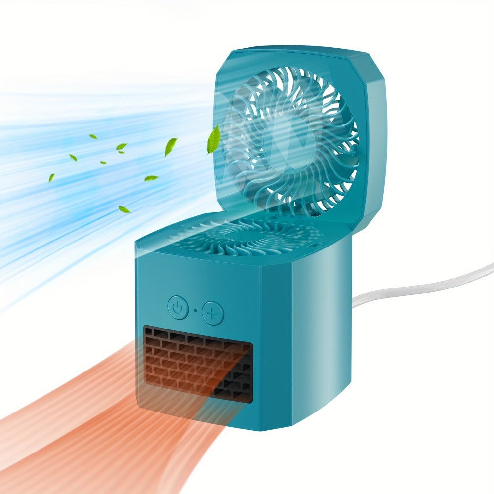 Space Heater Fan 2-in-1 Combo, 400W Portable Desktop Heater with 3-Speed Adjustable Temperature, Dual-Purpose Heating and Cooling Electric Heater, Silent Mini Space Heater for Home and Office