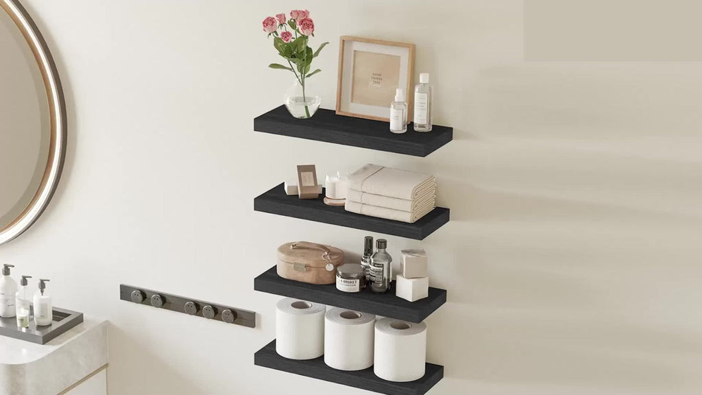 Floating Shelves for Wall 4/8pcs 15.8 Inch, Rustic Wood Wall Shelves with Invisible Brackets, Wall Mounted Display Shelf for Home Decor, Living Room, Bedroom, Bathroom ¨C Walnut, Brown, Black, White, Gray