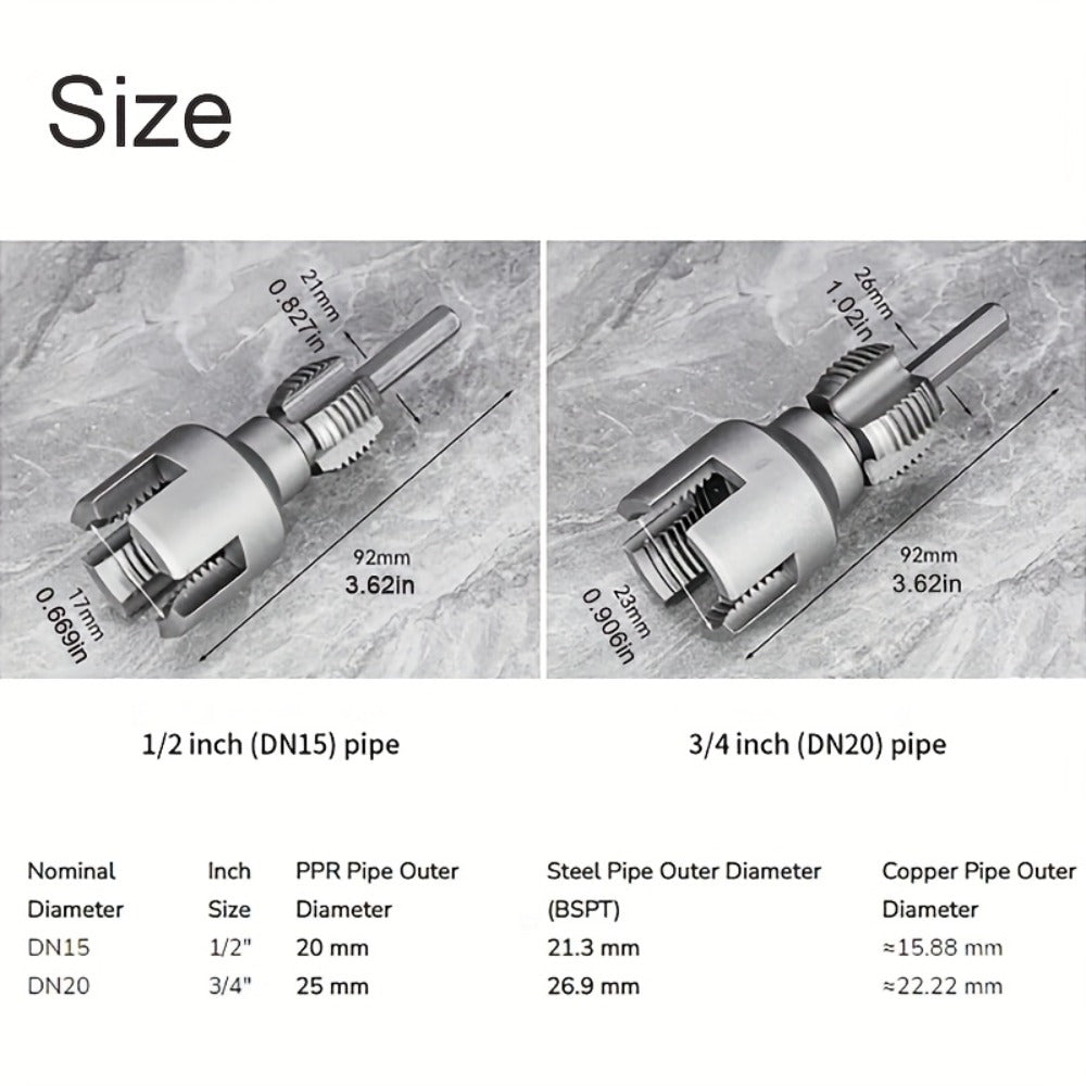 Pipe Thread Cutting Tool ¨C High-Speed Steel Electric Drill Compatible PVC & Steel Pipe Threader, Inside & Outside Threading for 1/2¡± & 3/4¡± Pipes, Professional Plumbing & DIY Kit