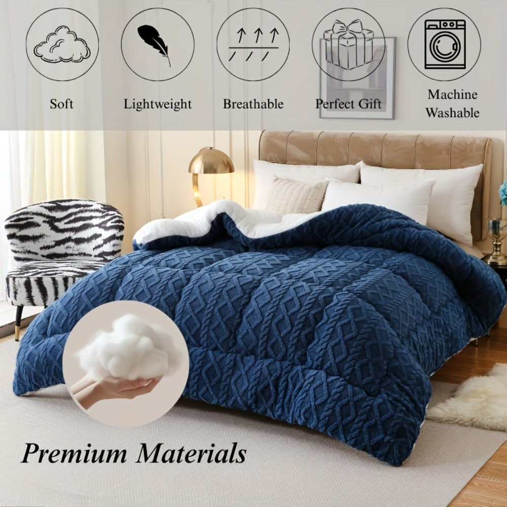 Sherpa Comforter Double-Sided Plush Taffeta, Extra Thick 500GSM Warm Fluffy Comforter for Autumn & Winter ¨C Soft Cozy Bedding for Twin XL, Full, Queen, King (Grey/Pink/Beige/Blue)