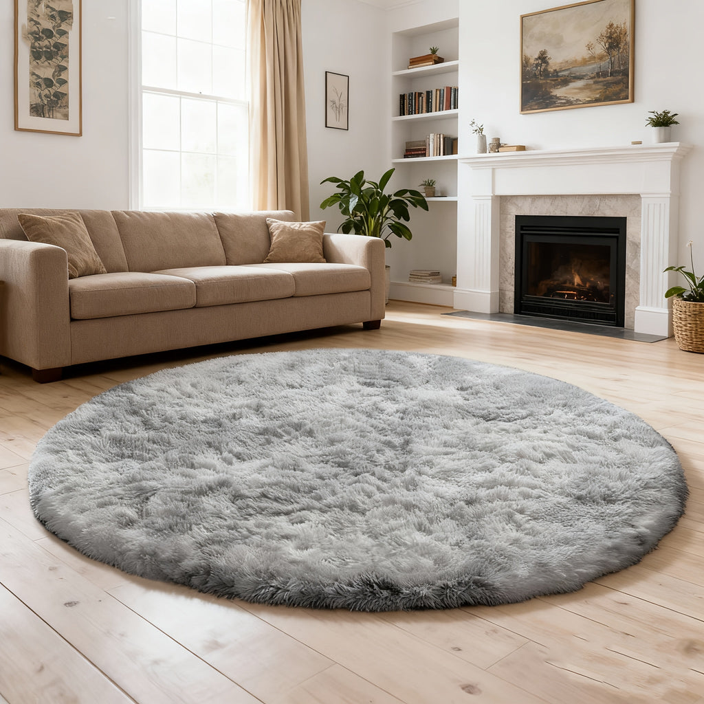 Round Area Rug Soft Shaggy Plush Circle Rug Non-Slip Indoor Floor Mat for Living Room Bedroom Dorm Tie Dye Rainbow Multi-Color Multi-Size