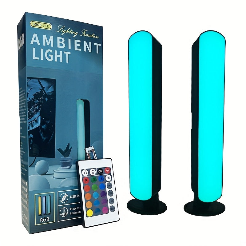RGB LED Geometric Table Lamp with Remote Control - USB Powered Color-Changing Mood Light, Polished Metal End, for Bedroom TV Backlighting Gaming Party Decoration, Modern Design, Double Head