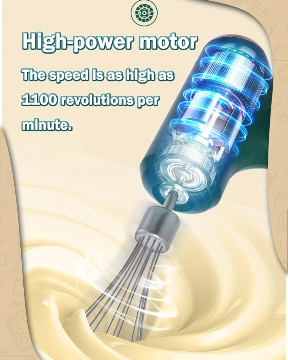 Cordless Electric Hand Mixer Mini USB Rechargeable Whisk Beater 1500RPM for Whipping Cream Cake Batter Ice Cream Egg Beating Home Kitchen Baking