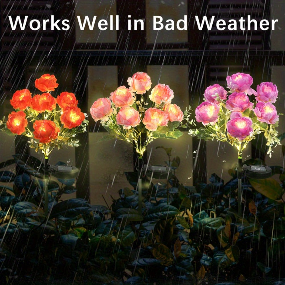 Solar Peony Flower Light 2PCS IP65 Waterproof - 84 LED Artificial Blooms 14 Fancy Lights Solar Powered Outdoor Garden Stake Lights for Lawn Yard Patio Holiday Decor Mother's Day Gift - 4 Colors