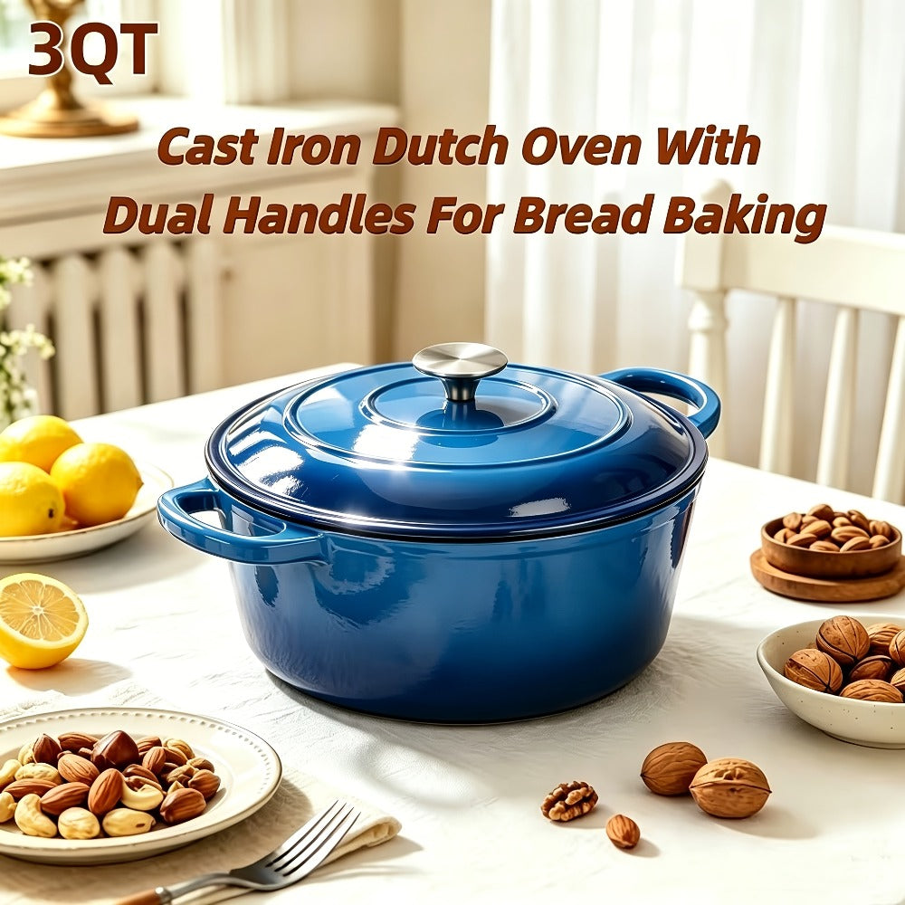 Enameled Cast Iron Dutch Oven with Lid & Dual Handles, Non-Stick Enamel Coated Heavy Duty Cookware for Bread Baking, Braising & Slow Cooking, Superior Heat Retention, Orange, Red & Blue