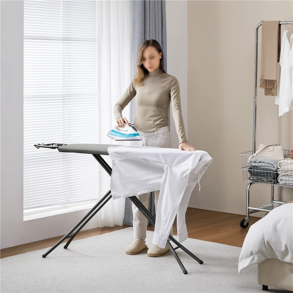 Ironing Board Full Size Adjustable Height Foldable Iron Board with 4-Leg Stand 4-Layer Thick Pad Iron Rest Safety Lock for Home Dorm Laundry Room