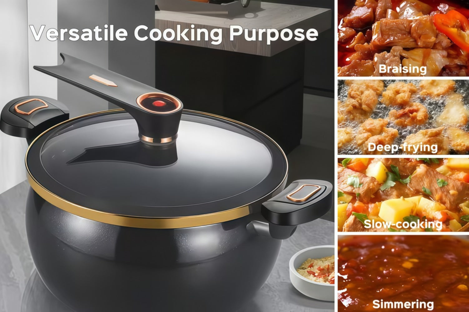 Non-Stick Soup Pot with Twist-Lock Handle | Large Capacity Stew Pot Compatible with Gas Stove Induction Cooker Open Fire | Multi-Function Cooking Pot for Home Restaurant Hotel