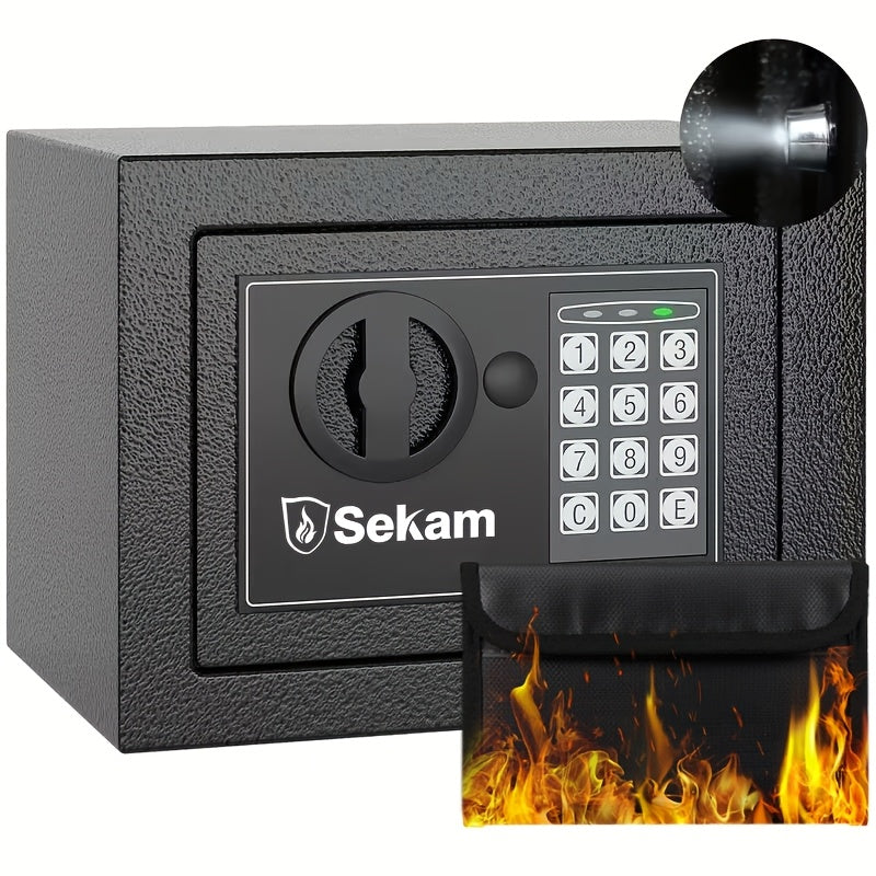 Fireproof Home Safe Box with Digital Keypad and Key Lock Heavy Duty Steel Security Safe for Money Documents Valuables Jewelry Passports 0.23 0.8 1.5 2.2 Cubic Feet Multiple Colors with Cash Bag