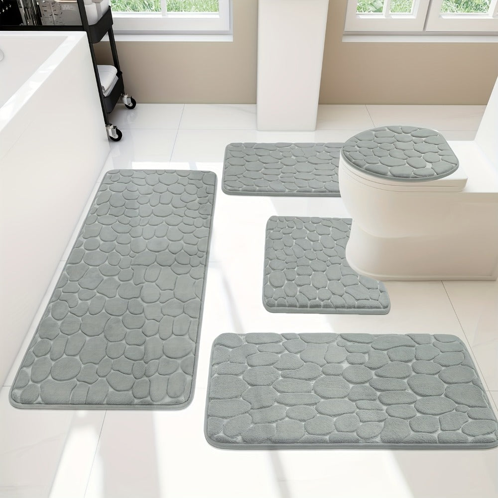 Memory Foam Bathroom Rug Set 5pcs - Non-Slip Absorbent Bath Mat Set for Sink Bathtub Shower Toilet, Machine Washable, Soft Plush Floor Mats