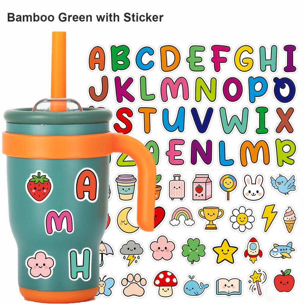14oz Insulated Tumbler with Handle & Straw - Stainless Steel Travel Coffee Mug with Stickers, Multiple Colors