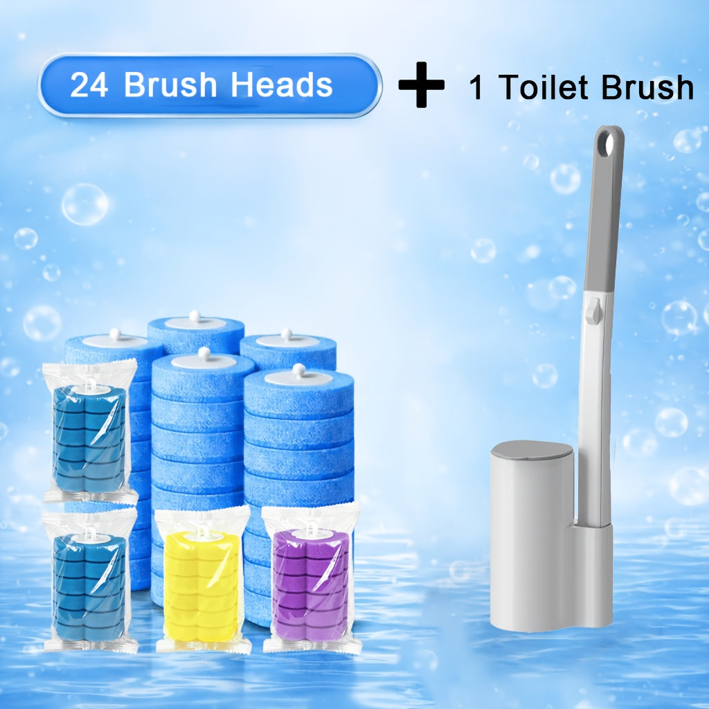 Disposable Toilet Brush Set with Replacement Brush Heads Wall Mounted or Floor Standing Bathroom Cleaning Brush Kit Hygienic No-Touch Design 19 25 31 37 49 Piece Set or Heads Only Options
