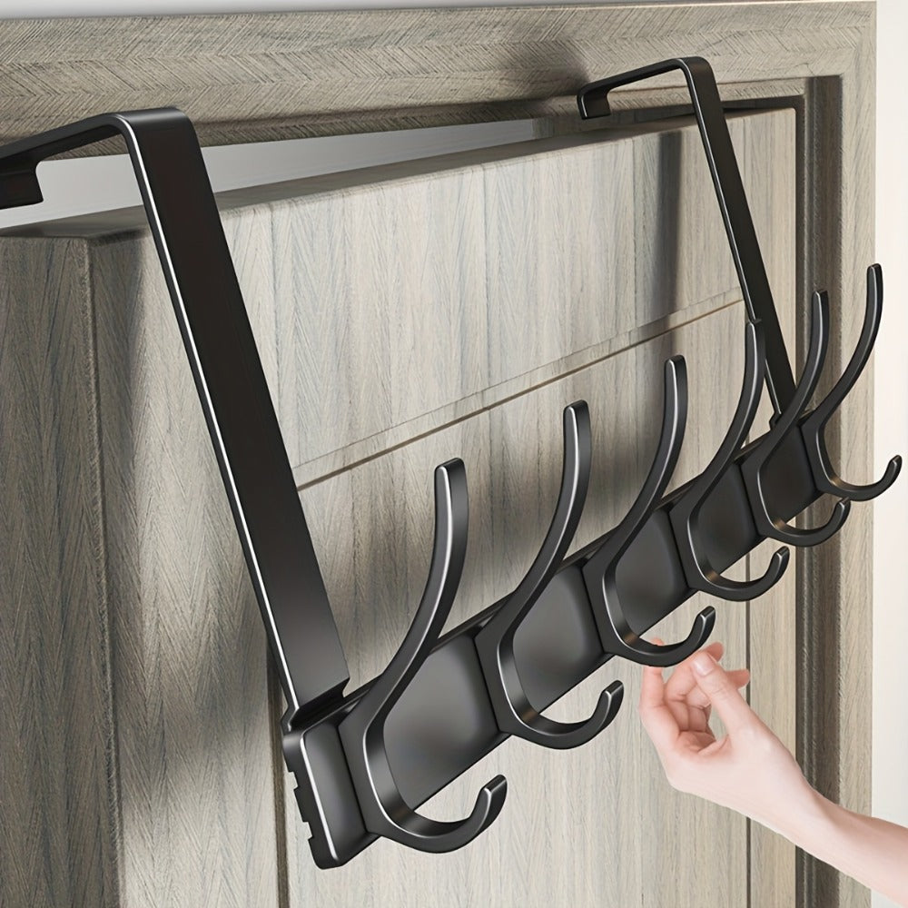 Over Door Hook Hanger with 5-6 Hooks, No Drill Metal Door Organizer for Hats Keys Bags Entryway Bathroom Bedroom