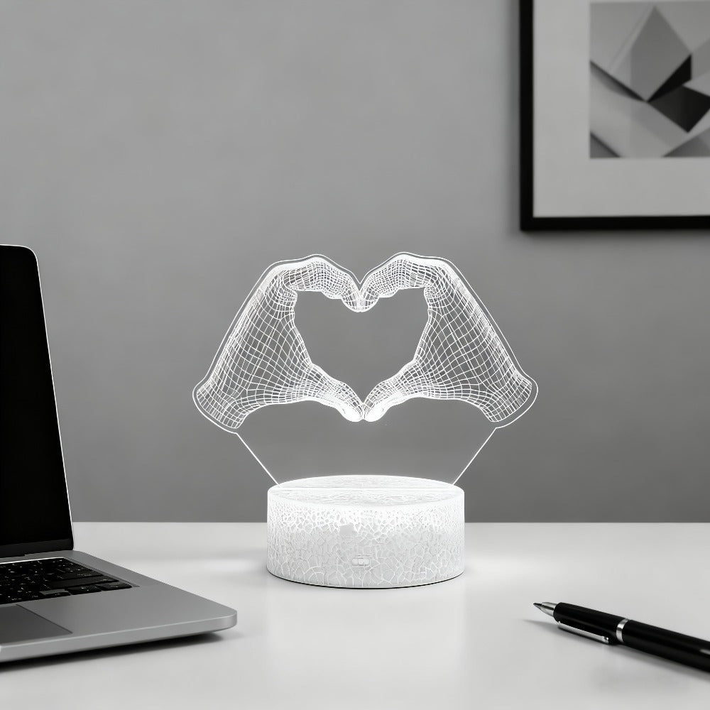 3D Heart Hands LED Night Light 16 Color Changing Optical Illusion Lamp Touch Remote Control Dimmable Bedside Table Lamp for Bedroom Valentine Gift Birthday Housewarming