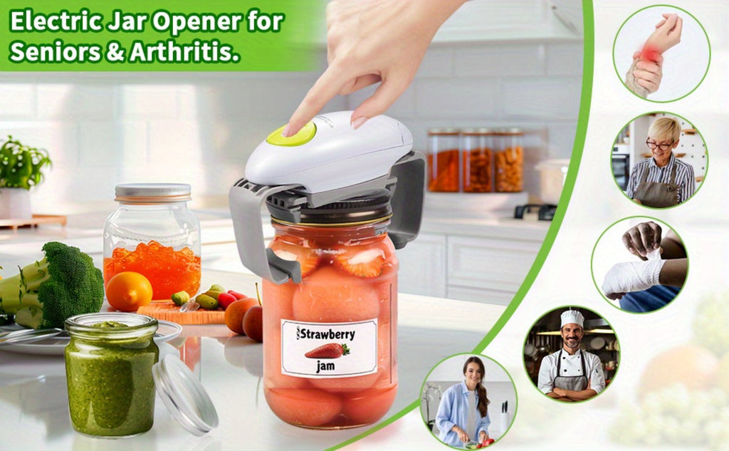 Electric Jar Opener One Touch Automatic ¨C High Torque Battery Operated Jar Lid Opener for Seniors, Arthritis, Weak Hands, Women & Chefs | Hands-Free Kitchen Gadget Gift