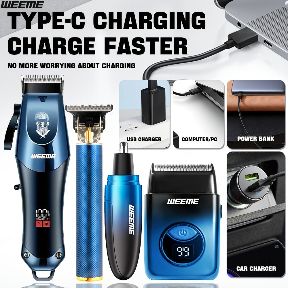 Men's Electric Hair Clipper Set USB Rechargeable with Nose Hair Trimmer & Shaver Wireless Professional Grooming Kit Father's Day Gift