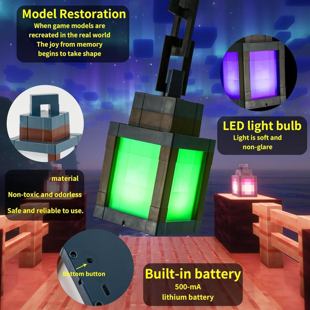 Pixel Lantern Night Light 16 RGB Colors USB Rechargeable Remote Control Wall Mounted Ambient Mood Light Bedside Lamp for Gaming Room Bedroom Kids Room Halloween Christmas Birthday Gift Decor