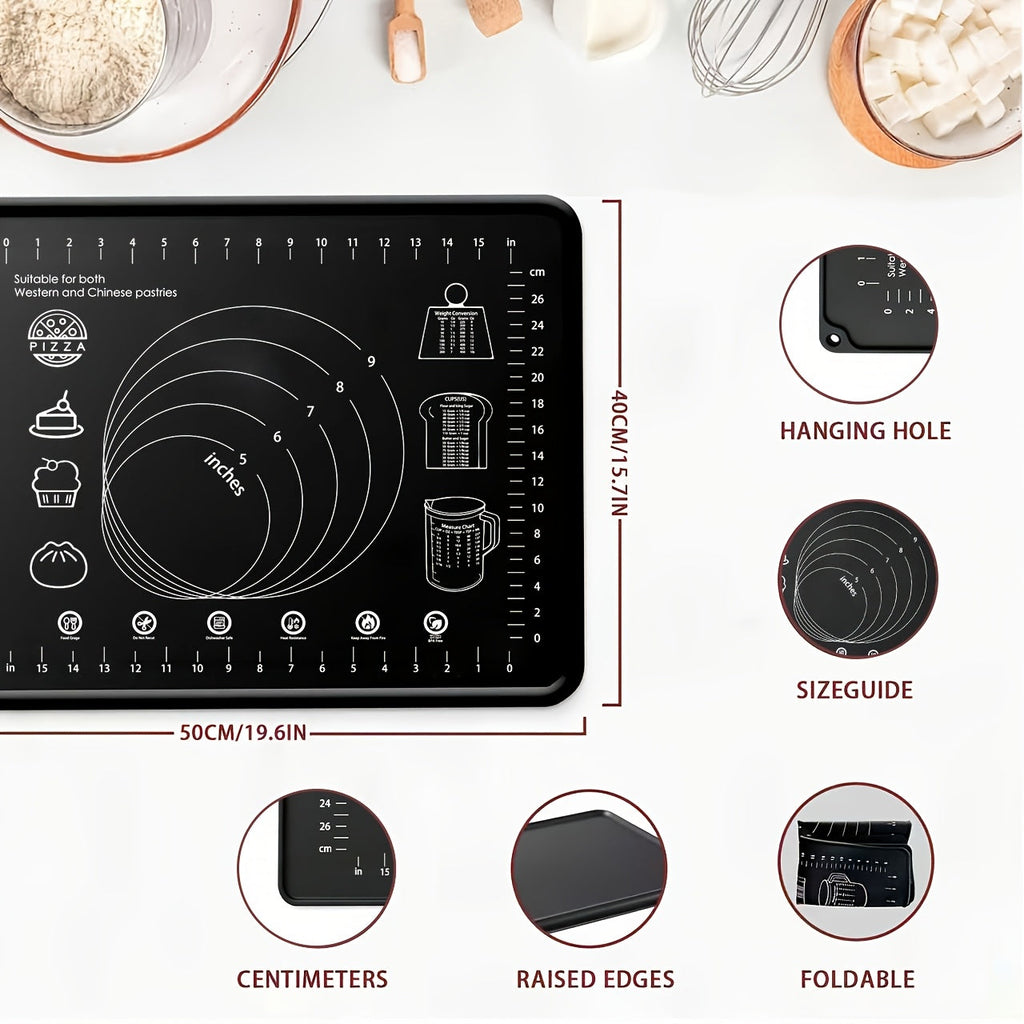 Silicone Pastry Mat Extra Thick Non-Slip Baking Mat with Measurements for Dough Rolling Pizza Cake