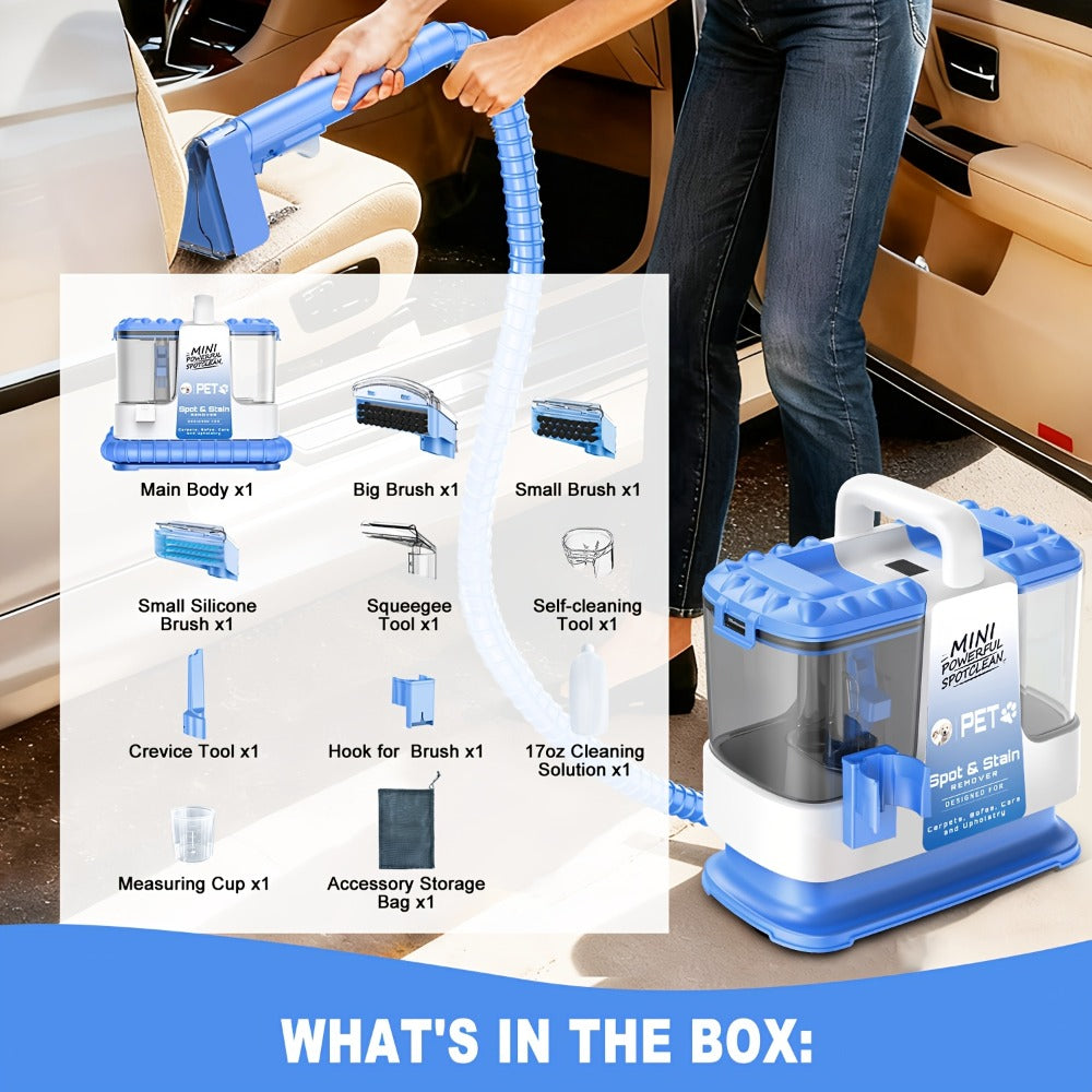 Portable Carpet Cleaner 25Kpa Upholstery Cleaner Machine with Dual Brush Heads Self-Cleaning Pet Stain Remover for Sofa Couch Car Seat Rug Mattress Spot Cleaner