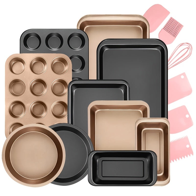 Nonstick Baking Pan Set 2 to 18pcs Carbon Steel Round Square Cake Pan Muffin Pan Bread Pan Cookie Sheet Pizza Pan Wire Rack Whisk Spatula Measuring Spoon Complete Bakeware Set