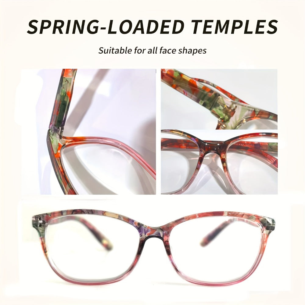 Reading Glasses 4-Pack for Women, Lightweight Oval Frame Anti-Glare Computer Readers with Metal Spring Hinge, Multiple Strengths & Colors, Comfortable Presbyopia Eyeglasses Gift Set for Elders