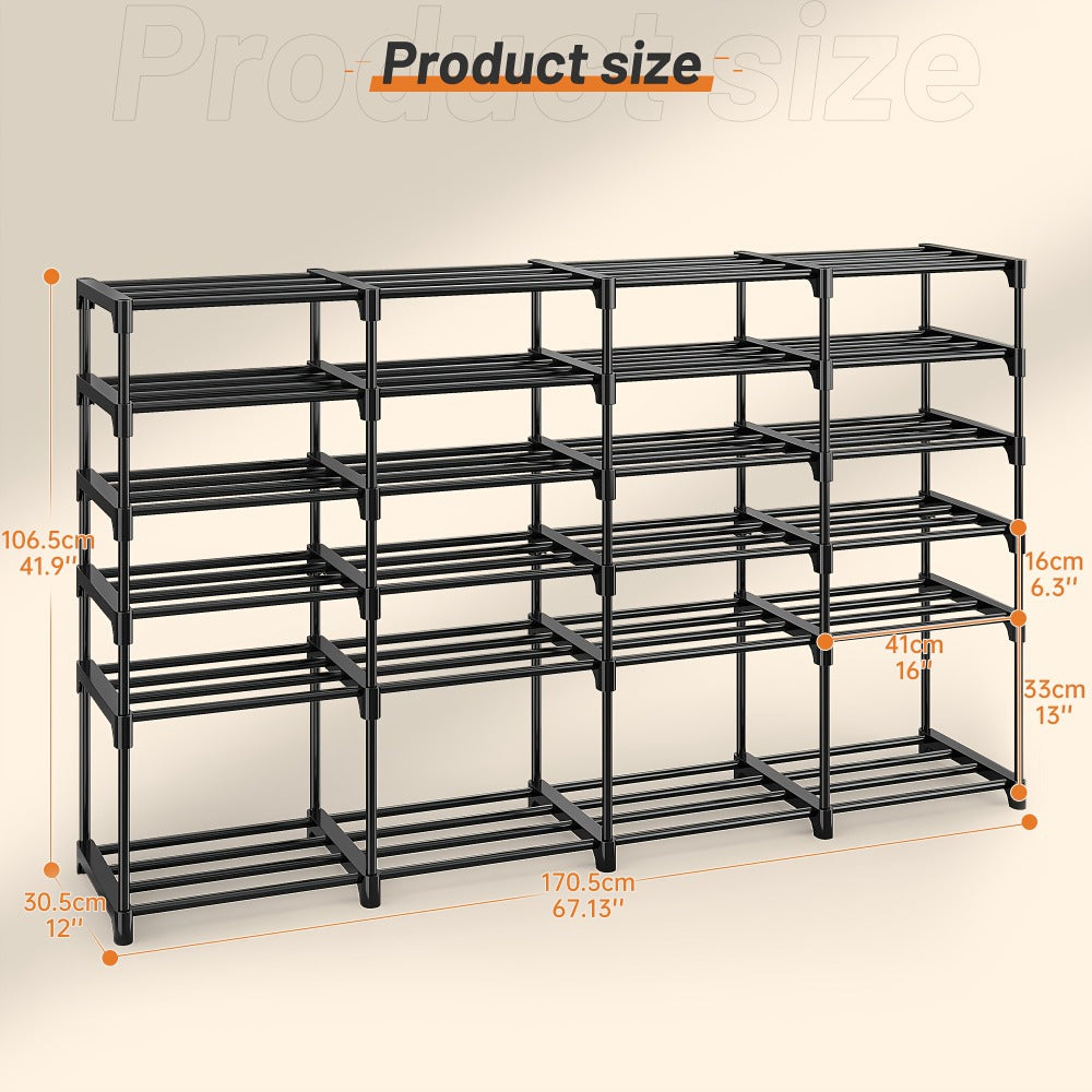 Large Metal Shoe Rack 4-Row 9-Tier Freestanding Shoe Organizer for Entryway Bedroom Hallway | 64-Pair Capacity Shoe Tower with Golden Tubes DIY Adjustable Shelves Space-Saving Vertical Shoe Storage