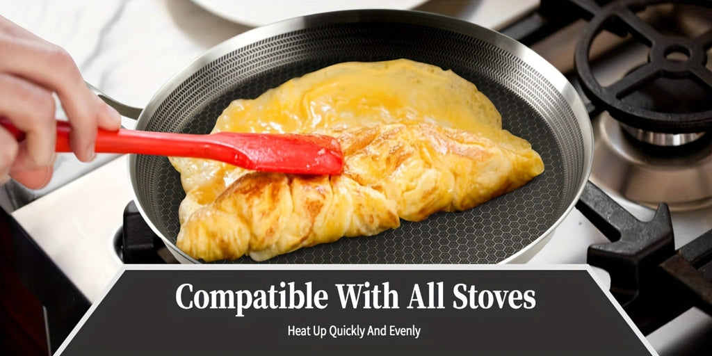 Stainless Steel Crepe Pan 11 Inch Dual Honeycomb Non-Stick PFOA-Free with Lid ¨C Triply Steel Pancake Griddle for Tortillas | Induction Gas Electric Ceramic Compatible Home Camping BBQ Cookware
