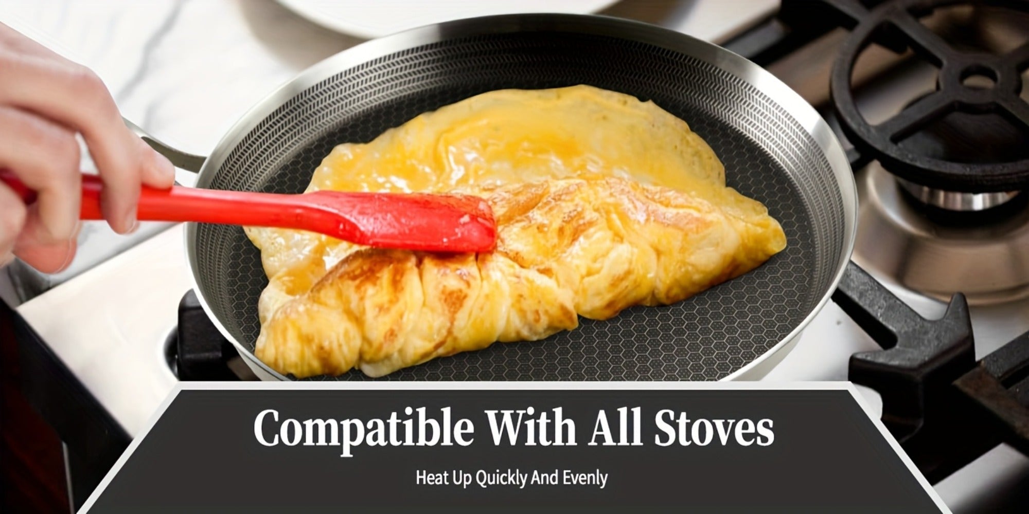 Stainless Steel Crepe Pan 11 Inch Dual Honeycomb Non-Stick PFOA-Free with Lid ¨C Triply Steel Pancake Griddle for Tortillas | Induction Gas Electric Ceramic Compatible Home Camping BBQ Cookware
