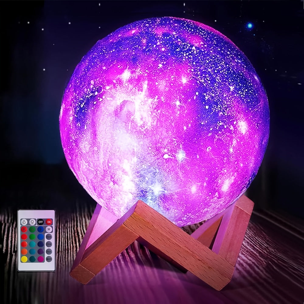 Moon Lamp Night Light 16 Colors 3D Galaxy Lamp with Wooden Stand Remote Control USB ¨C Perfect Birthday Gift for Women Men Lovers (5.9 Inch)