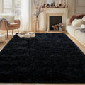Shaggy Fluffy Area Rug for Bedroom Living Room - Soft Thick Tufted Fuzzy Carpet, Black, Multiple Sizes