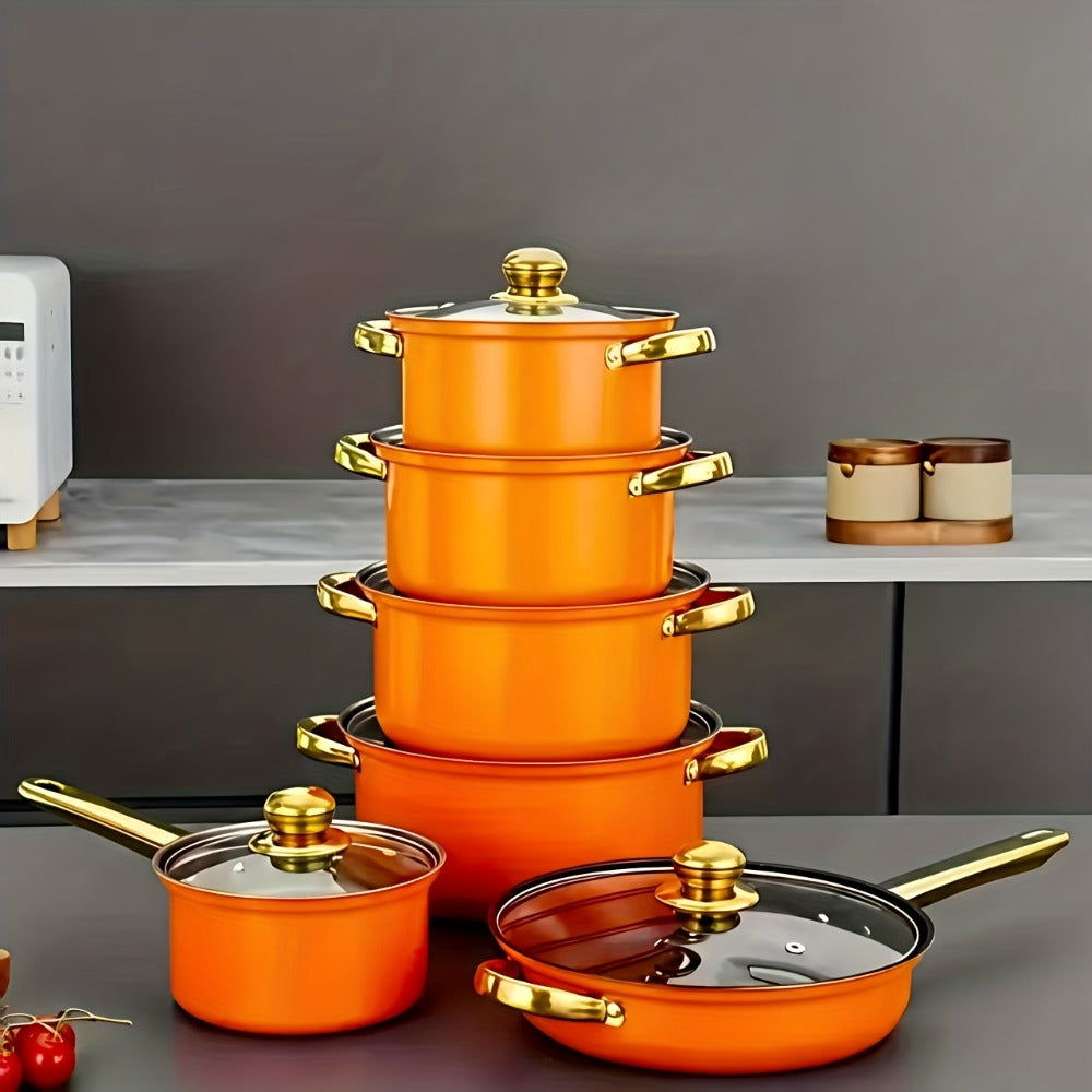 Non-Stick Cookware Set Pots and Pans 10 & 12 Piece ¨C Heat-Resistant Frying Pan, Saucepan & Stewpot | Honeycomb Coating Stainless Steel Kitchen Cooking Set for All Stoves | Stylish Durable Multifunctional