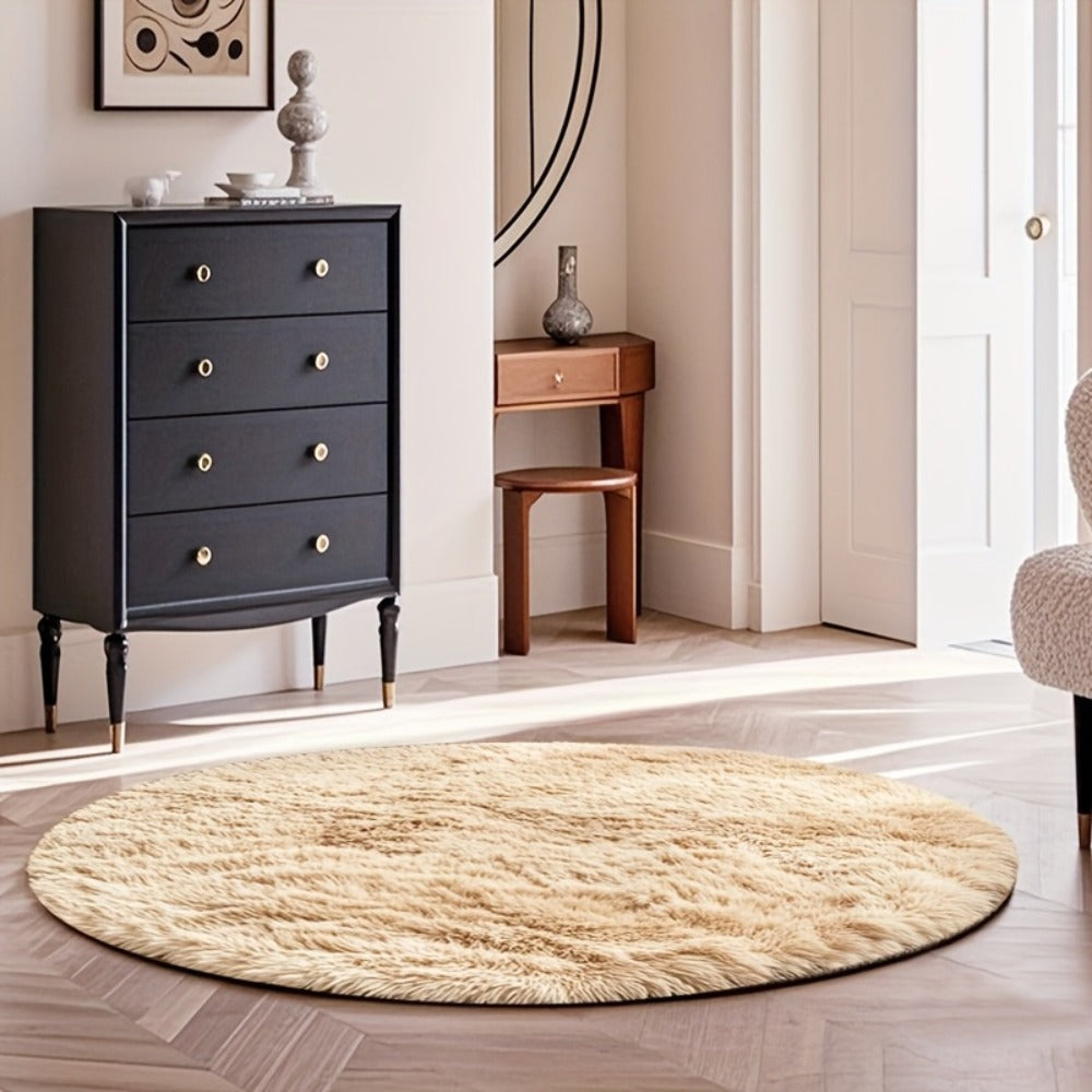 Round Faux Fur Area Rug - Soft Plush Circle Carpet for Living Room Bedroom, Machine Washable, Multiple Colors & Sizes