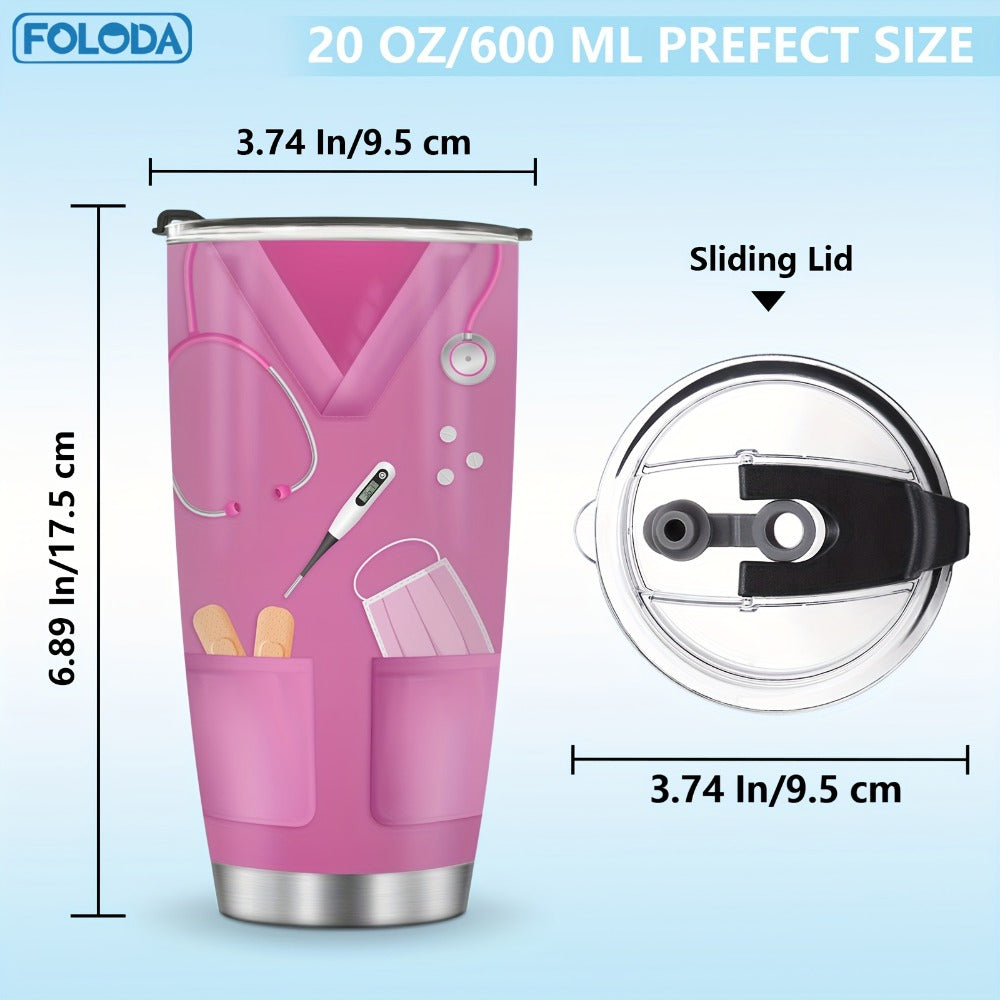 Nurse Tumbler 20oz Stainless Steel Double Wall Vacuum Insulated Travel Mug with Lid Leak-Proof Oval Water Bottle Funny Nurse Design Gift for Nurses Doctors Healthcare Workers Christmas Valentine Appreciation