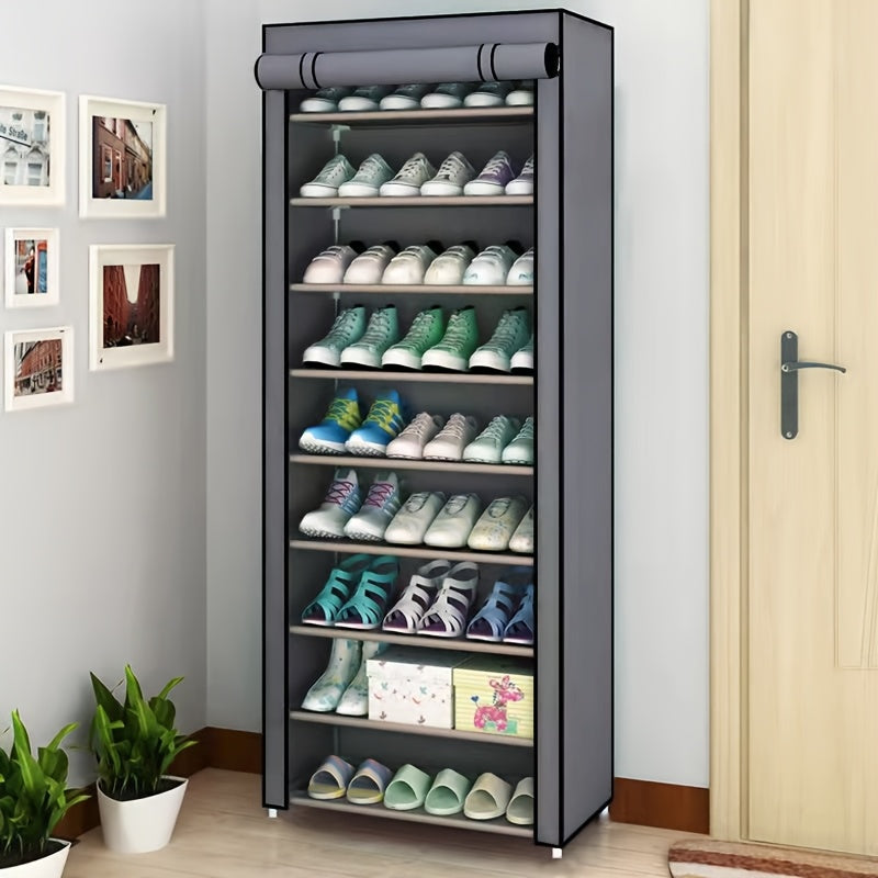 Shoe Storage Organizer 10 Tier Portable Stackable Shoe Rack with Nonwoven Fabric Cover for Closet Hallway Bedroom Entryway Grey