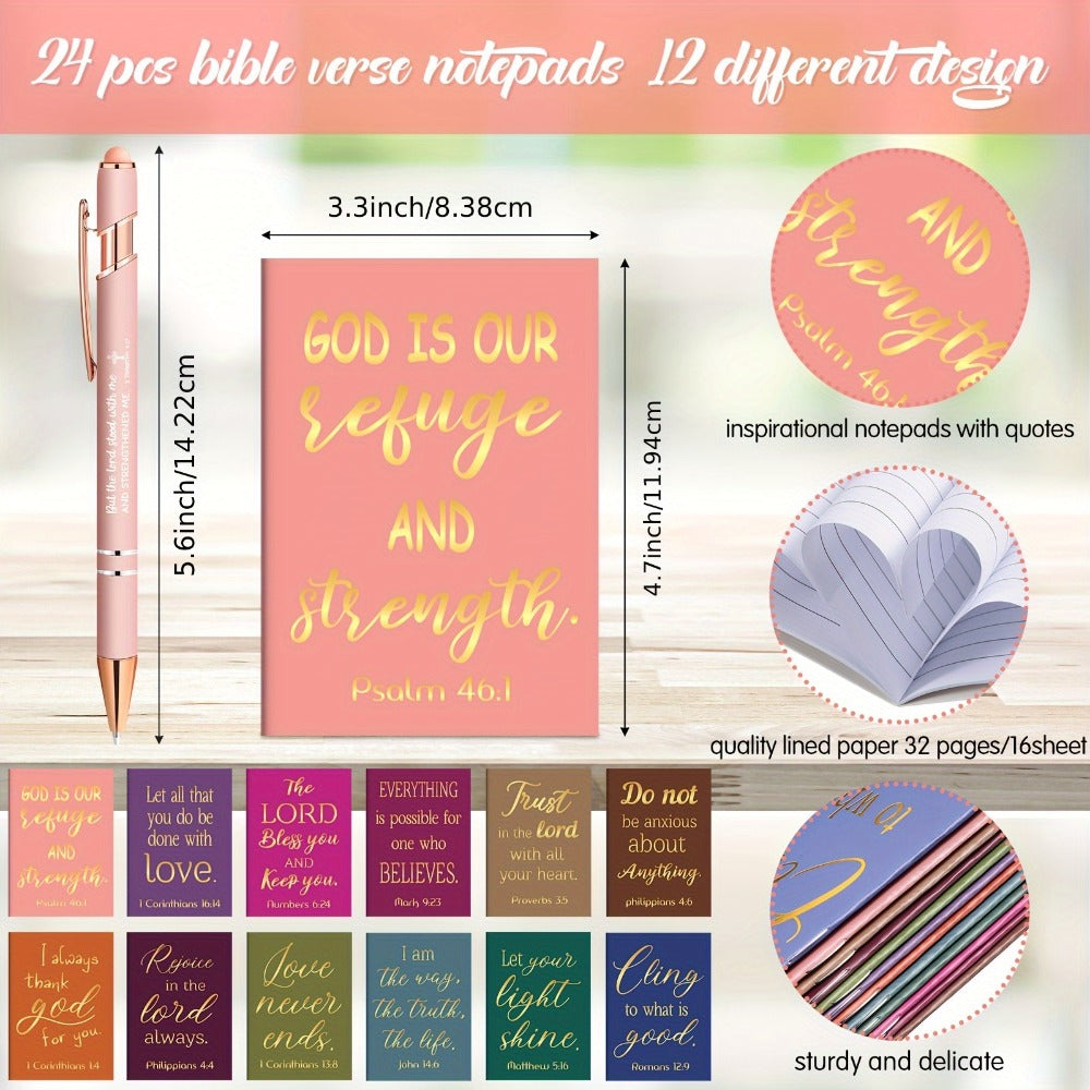Christian Gifts Bulk Set 72pcs | Inspirational Religious Notebooks Ballpoint Pens Verse Keychains ¨C Bible Quote Party Favors for Church Office Christmas Easter Stocking Stuffers