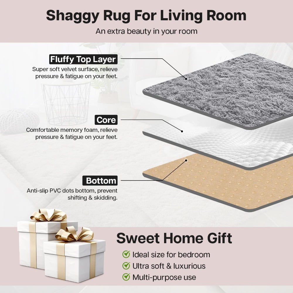 Shaggy Area Rug 4x6 - Soft Plush Non-Slip Indoor Carpet for Living Room Bedroom, Machine Washable Floor Mat in Navy White Beige Black Grey