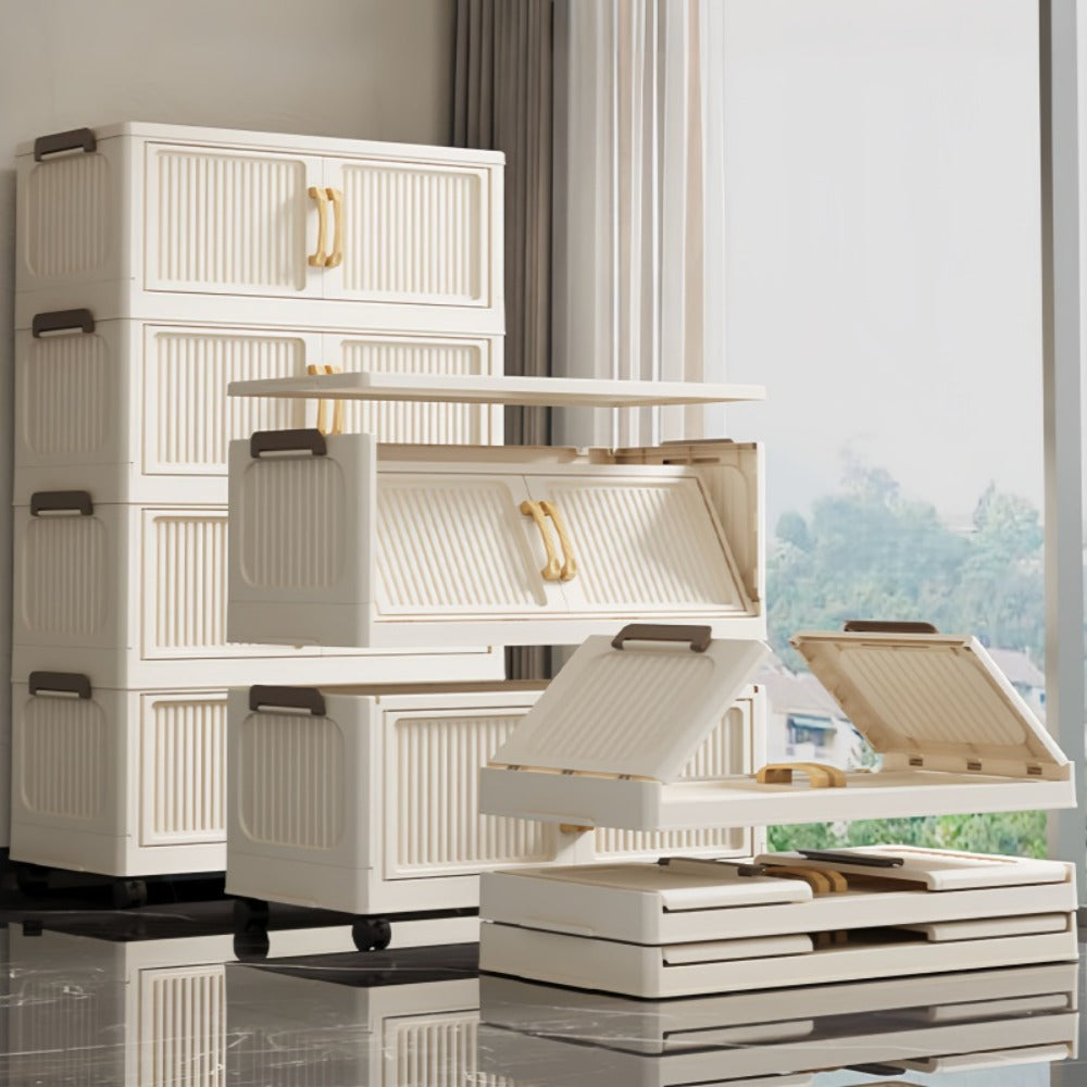 Foldable Stackable Plastic Storage Box with Lid and Wheels 19in Large Folding Locker Container 1 3 or 5 Layer for Wardrobe Bathroom Home Office Dormitory Organization