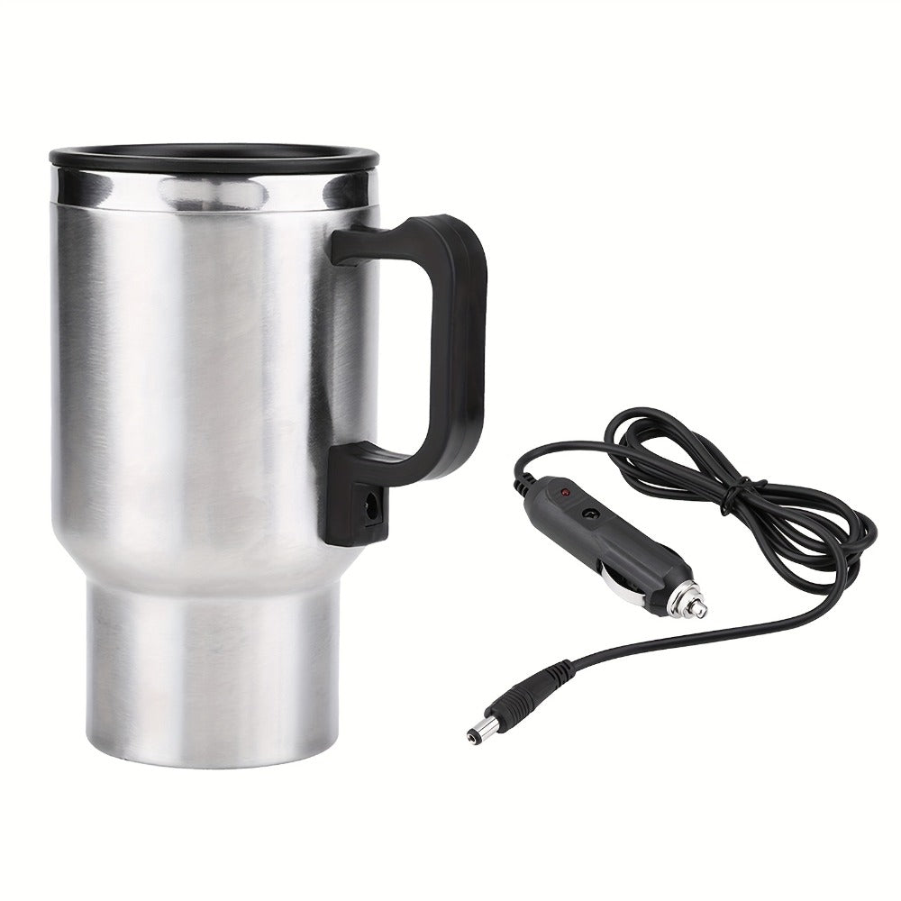Car Electric Kettle 12V 60W 450ml Stainless Steel Keep Warm 65C Portable Heating Thermos Cup for Trucks Sedans Travel Tea Coffee Gift for Drivers Men Fathers