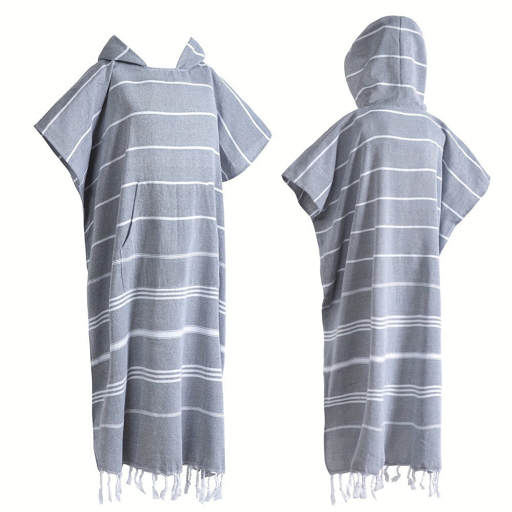 Hooded Beach Poncho Turkish Cotton Quick Dry Sandproof - Wearable Surf Changing Towel Lightweight Thin Bathrobe | S & L | Blue Green Purple Pink Gray | Swimming Diving Surfing Beach Essentials