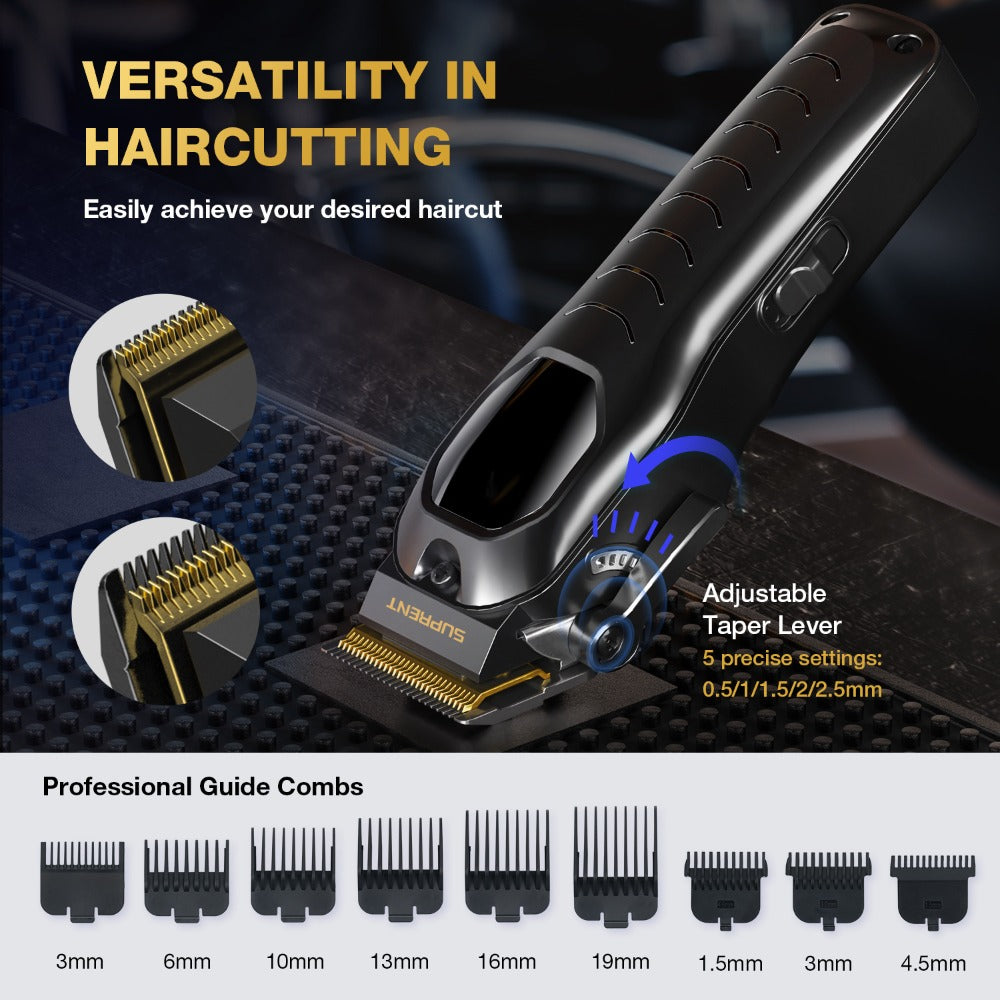 Hair Clippers & Beard Trimmer Set for Men - SUPRENT Professional Cordless Grooming Kit with T-Blade Trimmer, 6000RPM Quiet Motor, LED Display, 6 Guide Combs, Type-C Charging, Home & Barber Use